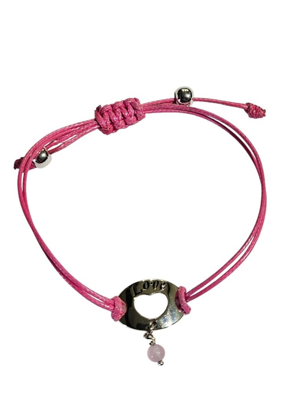 Silvertone Love Pink Adjustable Cord Bracelet
